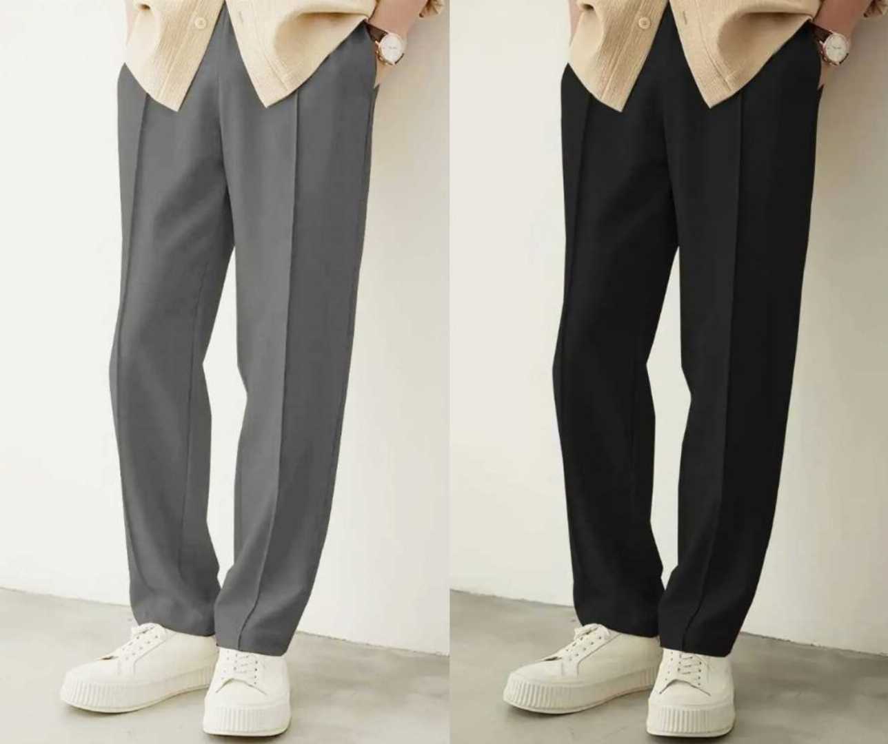 2,Pcs,Formal,Pant,Cutting,Trouser,For,Men,(Black,,Ash)