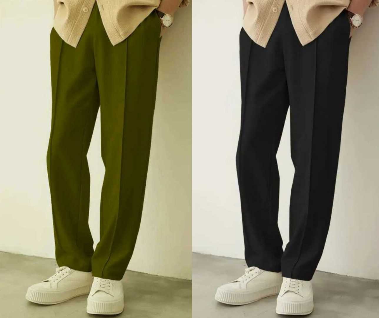2,Pcs,Formal,Pant,Cutting,Trouser,For,Men,(Olive,,Black)