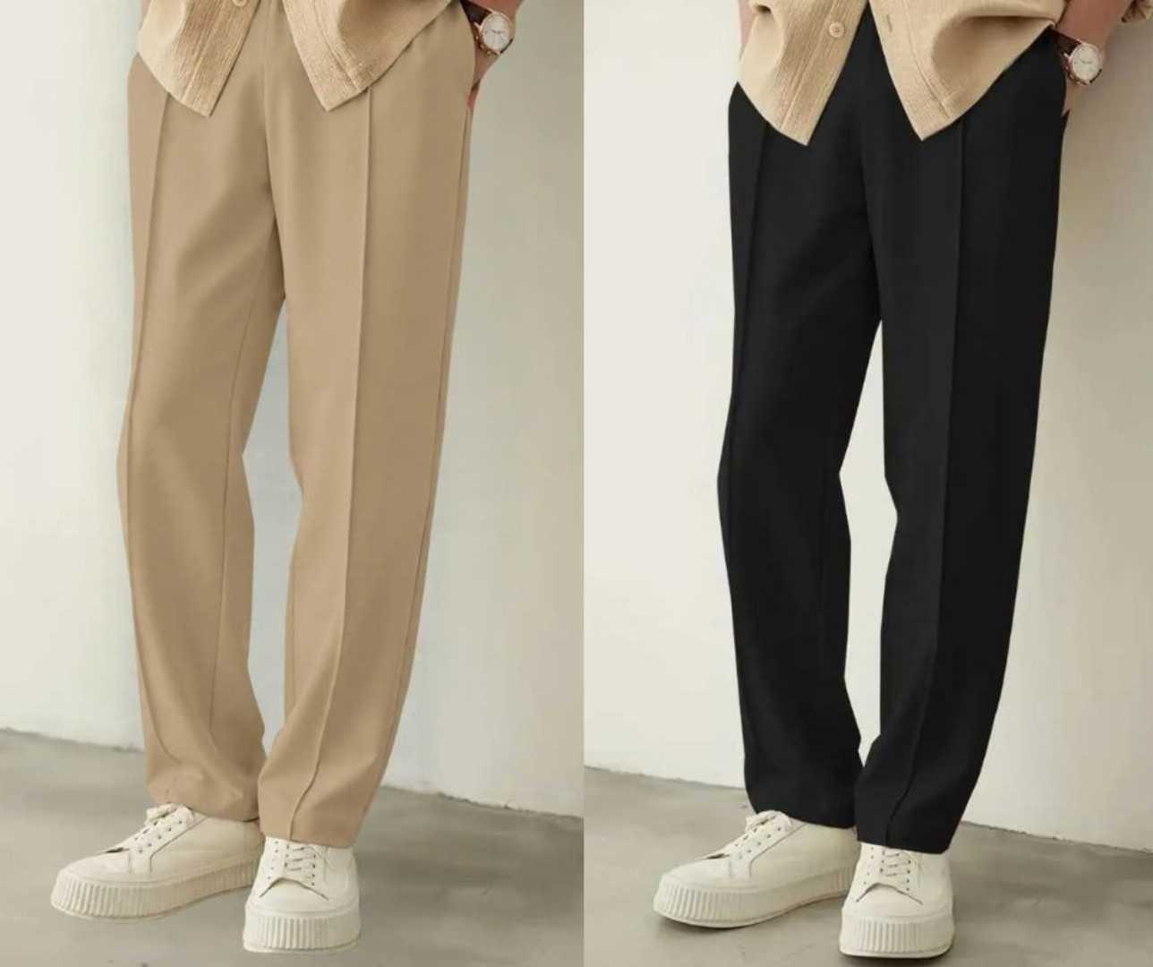 2,Pcs,Formal,Pant,Cutting,Trouser,For,Men,(,Black,&,Khaki)