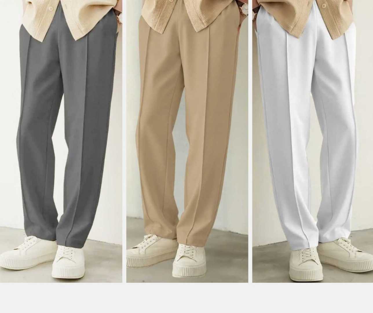 3,Pcs,Formal,Pant,Cutting,Trouser,For,Men,(White,,Ash,,Khaki)