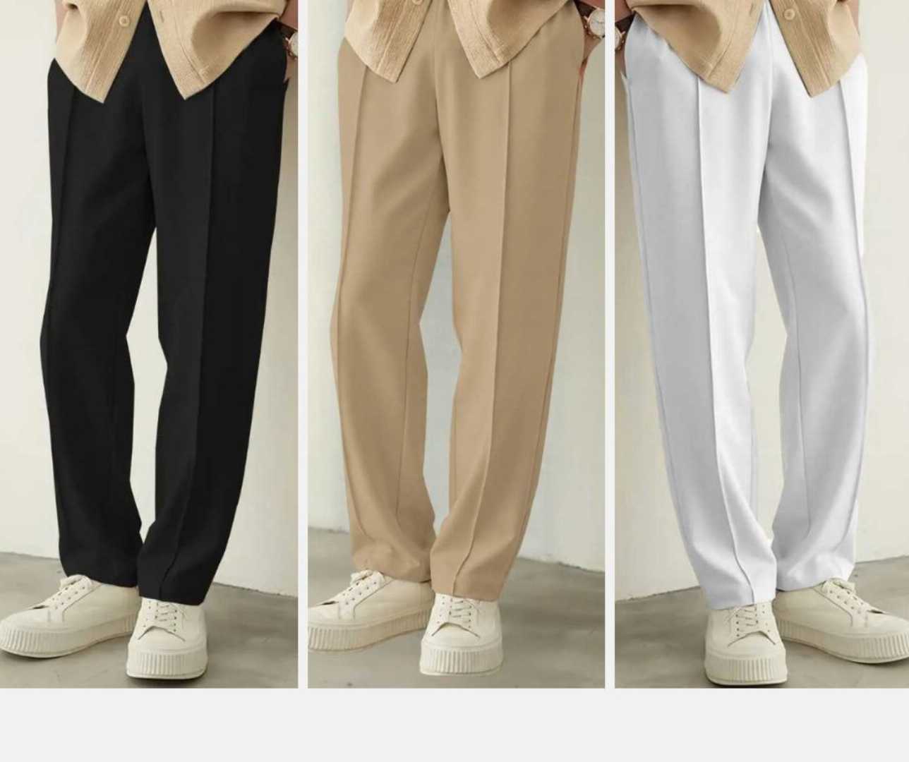 3,Pcs,Formal,Pant,Cutting,Trouser,For,Men,(,khaki,,Black,,White)