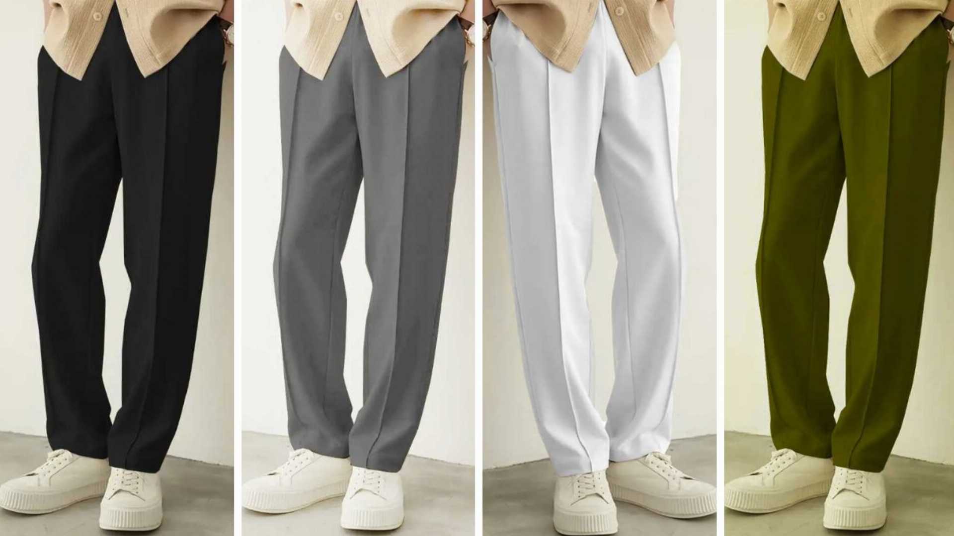 4,Pcs,Formal,Pant,Cutting,Trouser,For,Men,(White,,Black,,Olive,,,Ash)