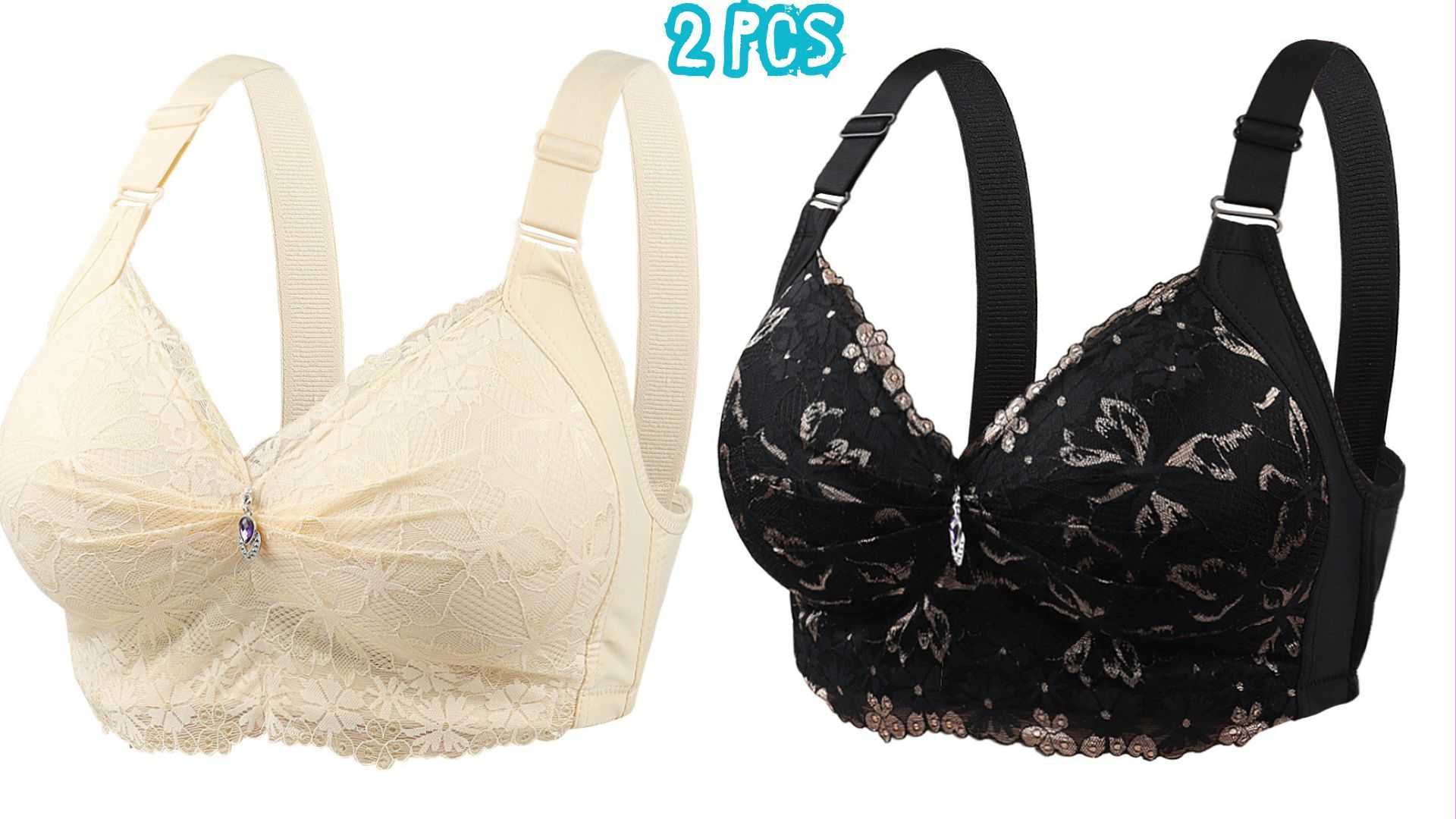 💛💗2,Pcs,China,Eye-Catching,Round,Shape,Bra,-Cream,+,Black,Combo💛