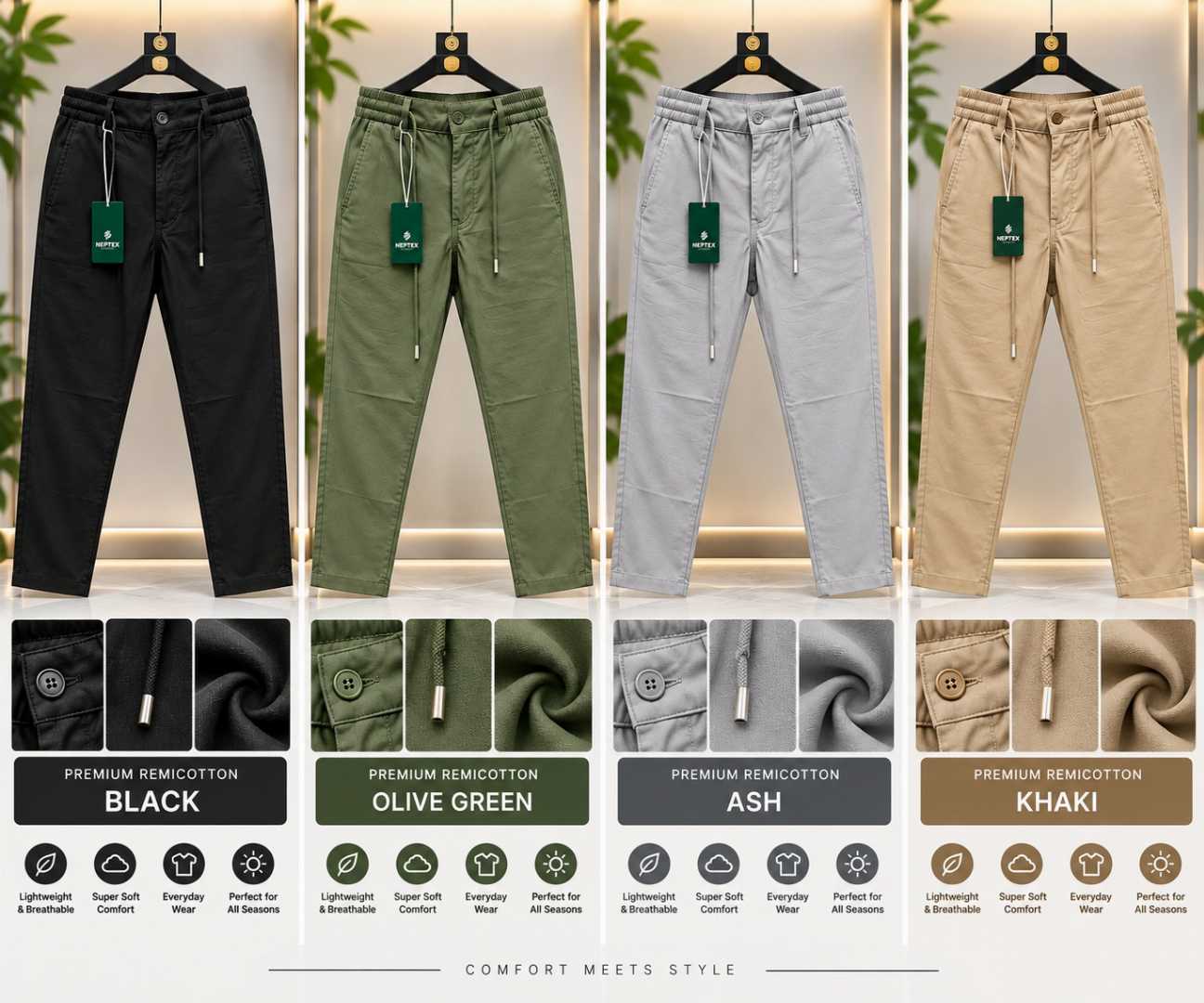 Cotton,Pant,-,Black-,Olive-Ash-Khaki